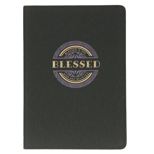 Blessed Charcoal Grey Faux Leather Classic Journal - Luke 1:45