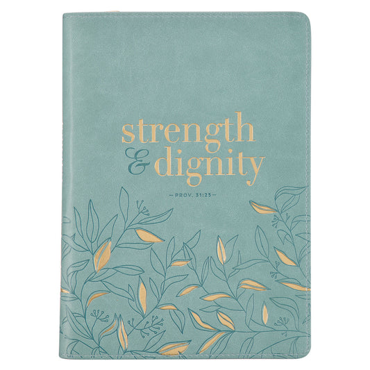 Strength and Dignity Misty Teal Faux Leather Journal - Proverbs 31:25