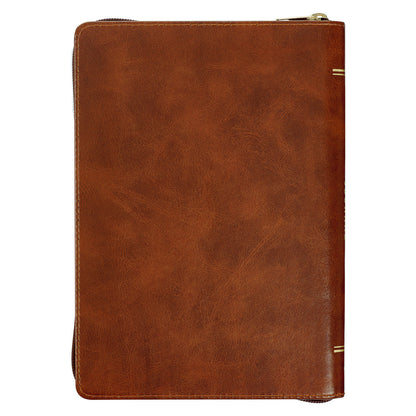 Strong and Courageous Honey-brown Faux Leather Journal with Zipper Closure - Joshua 1:9