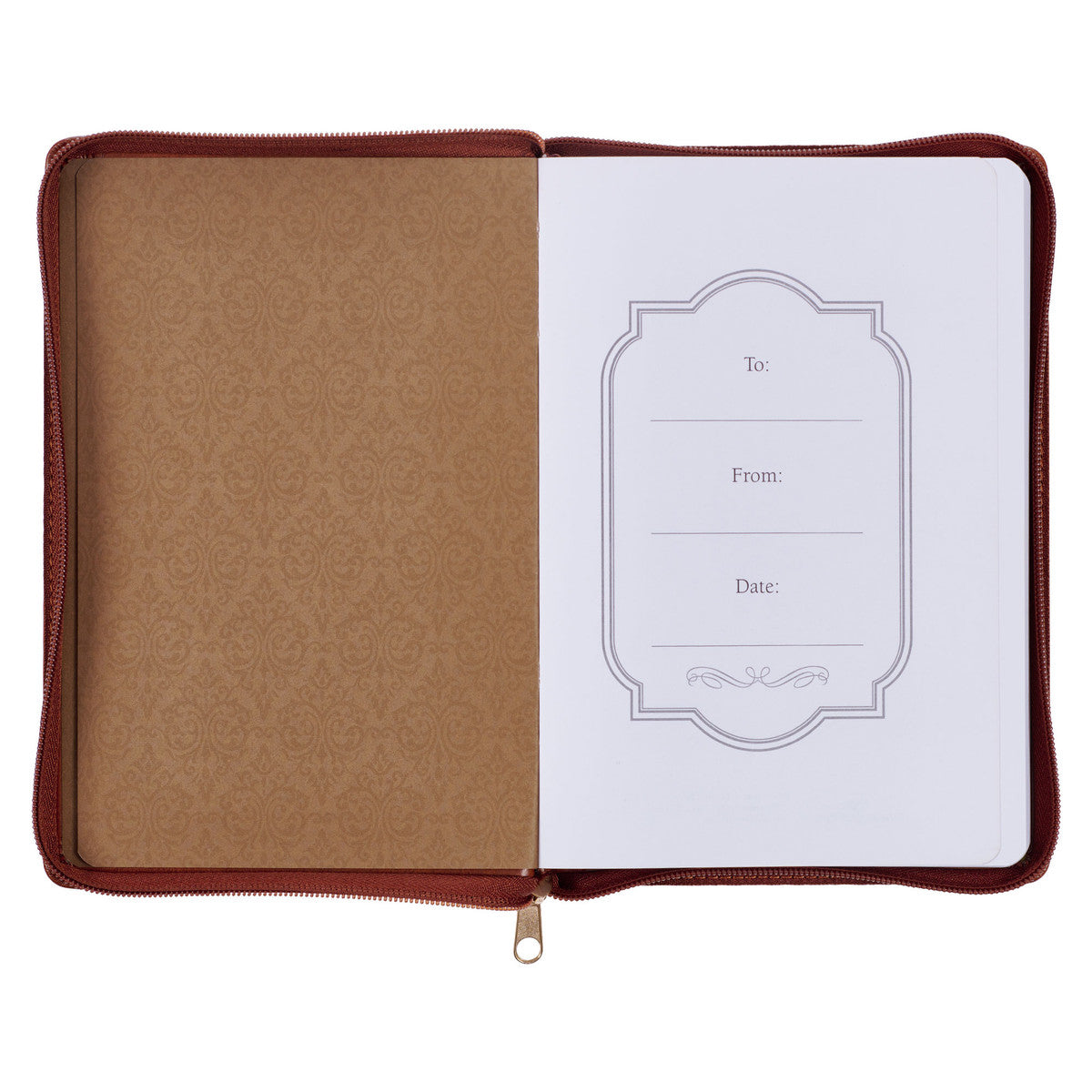 Strong and Courageous Honey-brown Faux Leather Journal with Zipper Closure - Joshua 1:9