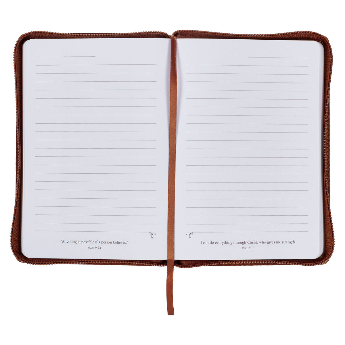 Strong and Courageous Honey-brown Faux Leather Journal with Zipper Closure - Joshua 1:9