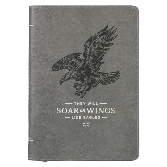 Wings Like Eagles Steel Grey Faux Leather Journal with Zipper Closure - Isaiah 40:31