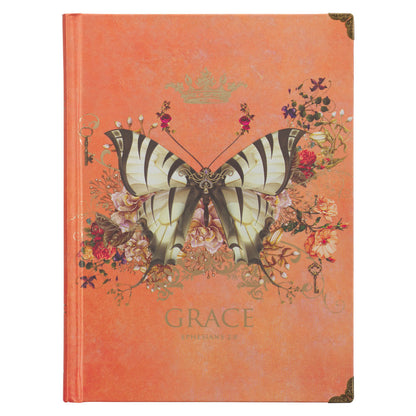 Orange Grace Butterfly Hardcover Journal - Ephesians 2:8