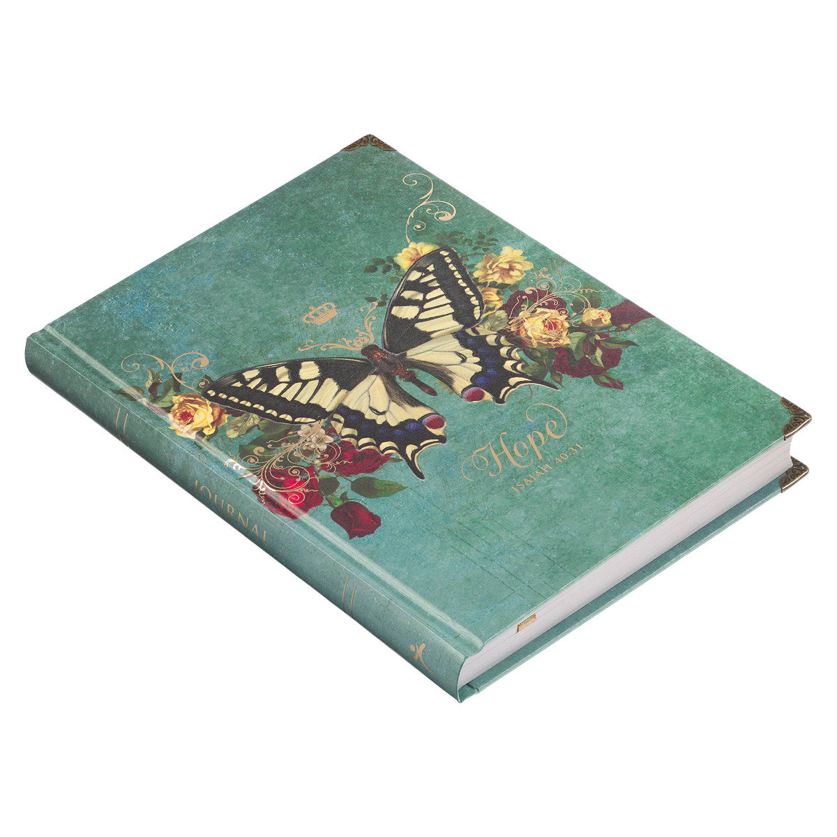 Teal Hope Butterfly Hardcover Journal - Isaiah 40:31