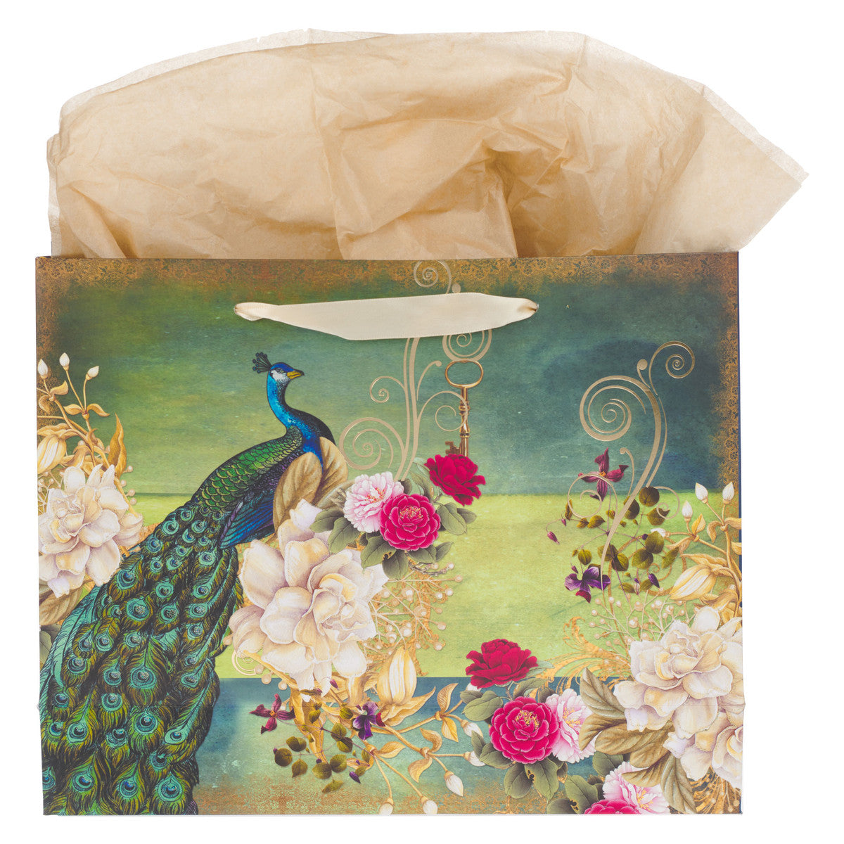 Blessed Blue Peacock Large Landscape Gift Bag with Card Set - Jeremiah 17:7