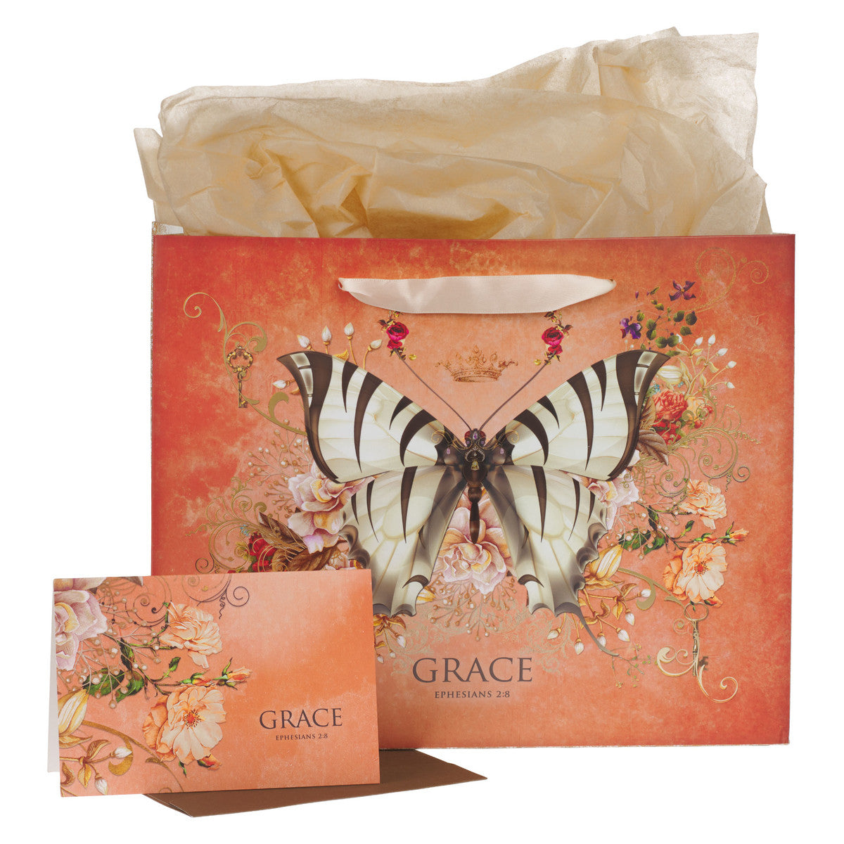 Grace Butterfly Orange Large Landscape Gift Bag with Card Set - Ephesians 2:8