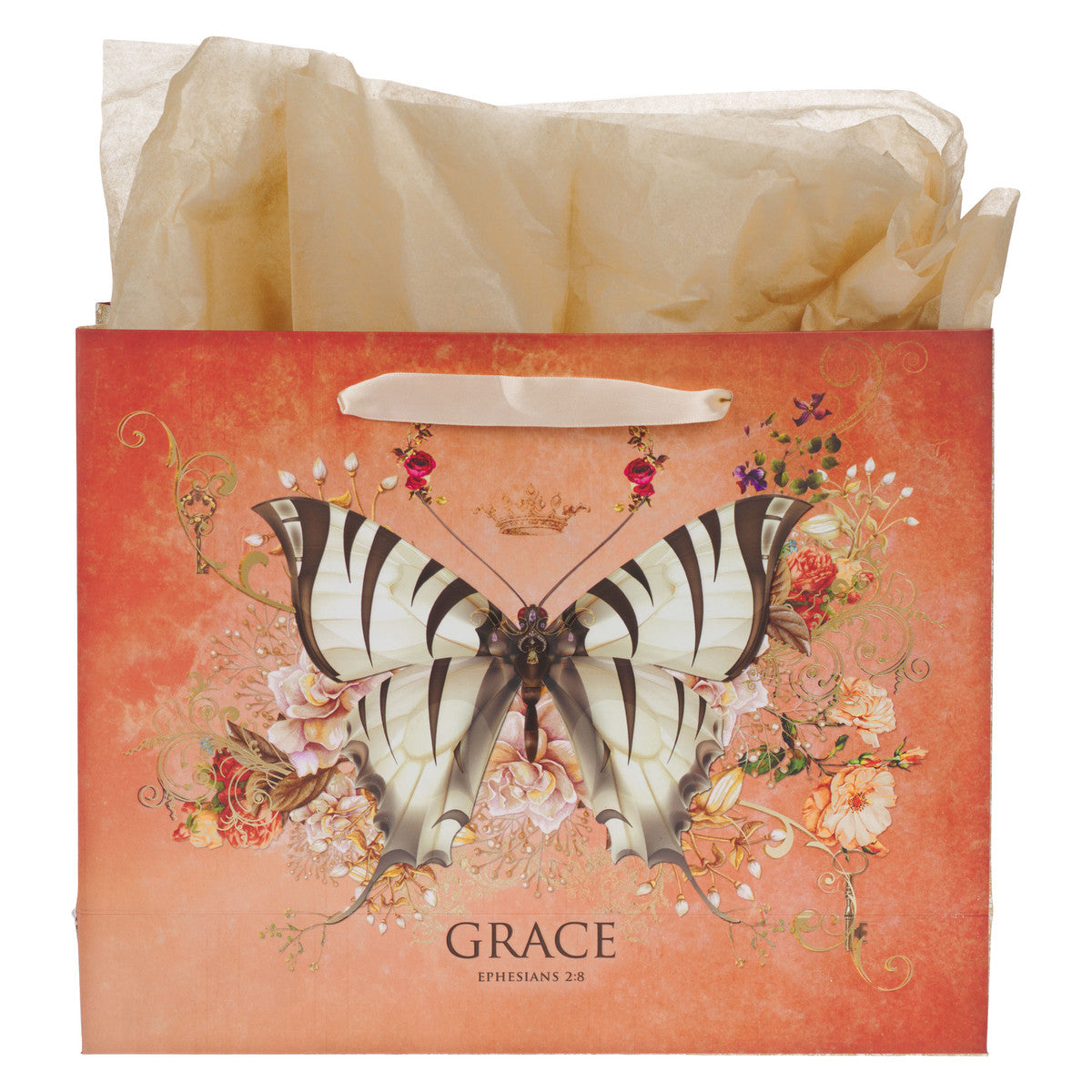 Grace Butterfly Orange Large Landscape Gift Bag with Card Set - Ephesians 2:8