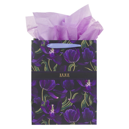 Blessed Purple Tulip Large Portrait Gift Bag with Card Set - Luke 1:45