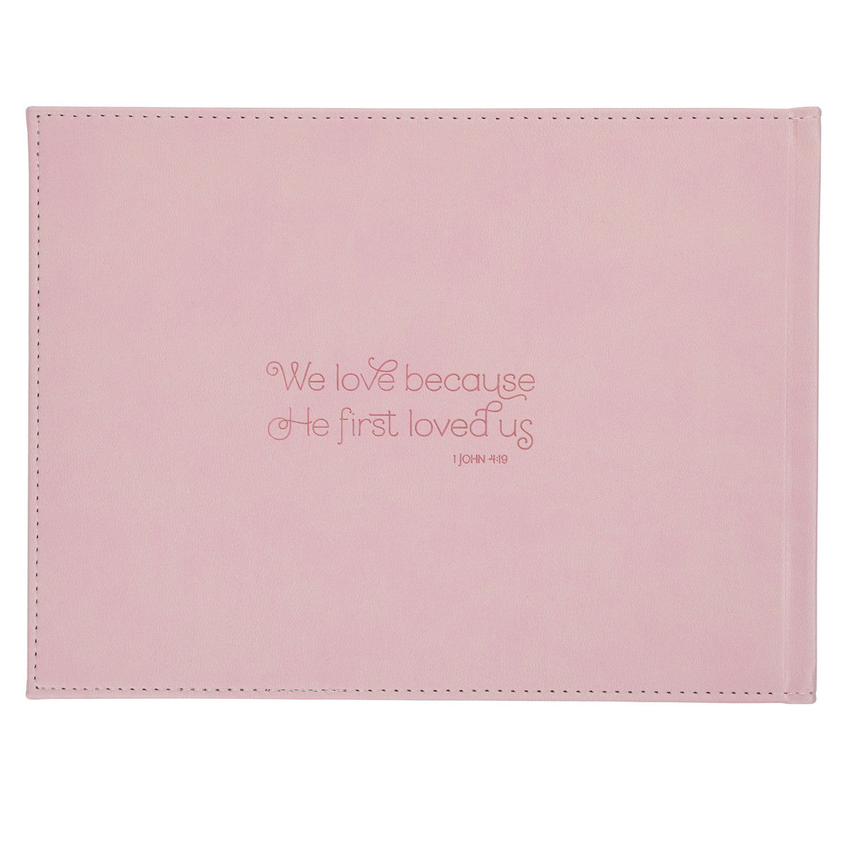 Pink Floral Mr. & Mrs. Medium Faux Leather Wedding Guest Book - 1 John 4:19