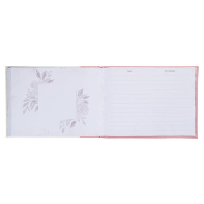 Pink Floral Mr. & Mrs. Medium Faux Leather Wedding Guest Book - 1 John 4:19