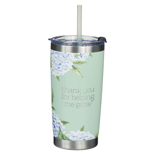 Thank You For Helping Me Grow Stainless Steel Tumbler with Reusable Plastic Straw - The Christian Gift Company