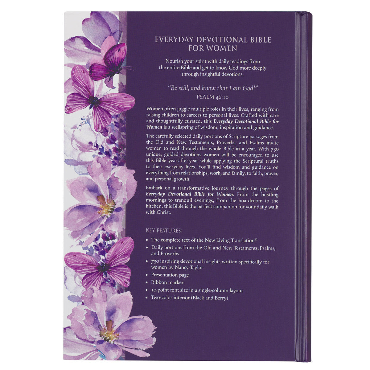 Purple Floral Hardcover NLT Everyday Devotional Bible for Women