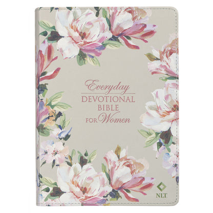 Pearlized Grey Floral Faux Leather NLT Everyday Devotional Bible for Women