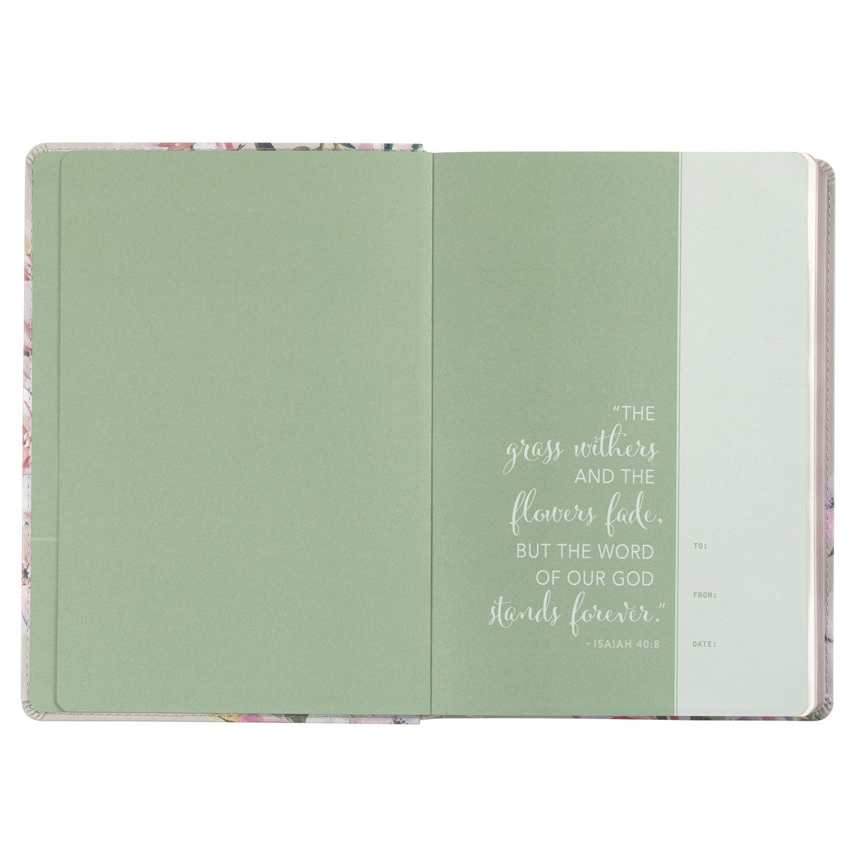 Pearlized Grey Floral Faux Leather NLT Everyday Devotional Bible for Women