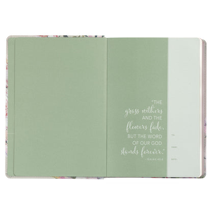 Pearlized Grey Floral Faux Leather NLT Everyday Devotional Bible for Women