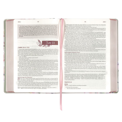 Pearlized Grey Floral Faux Leather NLT Everyday Devotional Bible for Women