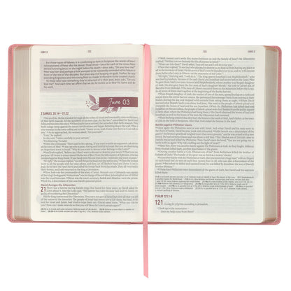 Sunrise Pink Floral Faux Leather NLT Everyday Devotional Bible for Women