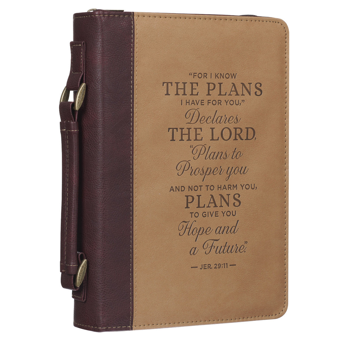 Plans Burgundy and Tan Faux Leather Classic Bible Cover - Jeremiah 29:11