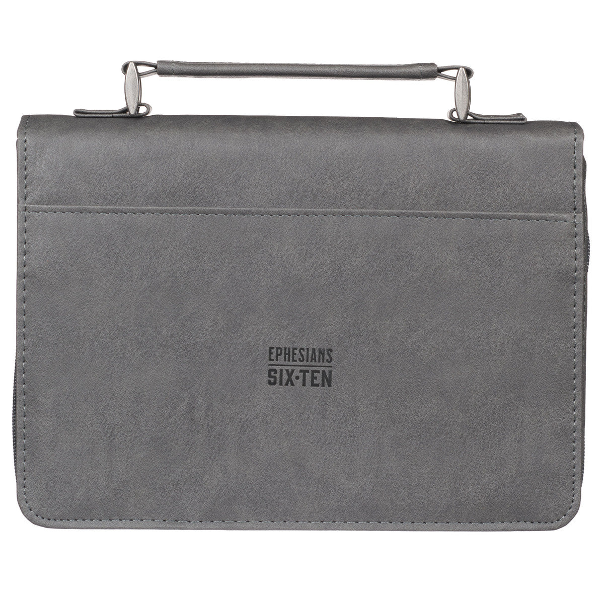 Be Strong in the Lord Grey and Black Faux Leather Classic Bible Cover - Ephesians 6:10 - The Christian Gift Company