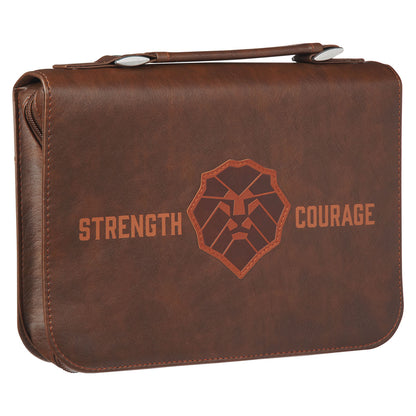 Strength and Courage Honey-brown Faux Leather Classic Bible Cover - Joshua 1:9