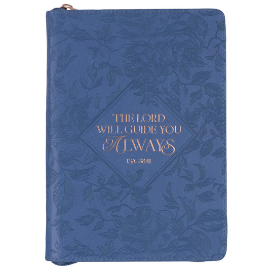 The Lord Will Guide You Blue Faux Leather Classic Journal with Zipper Closure - Isaiah 58:11