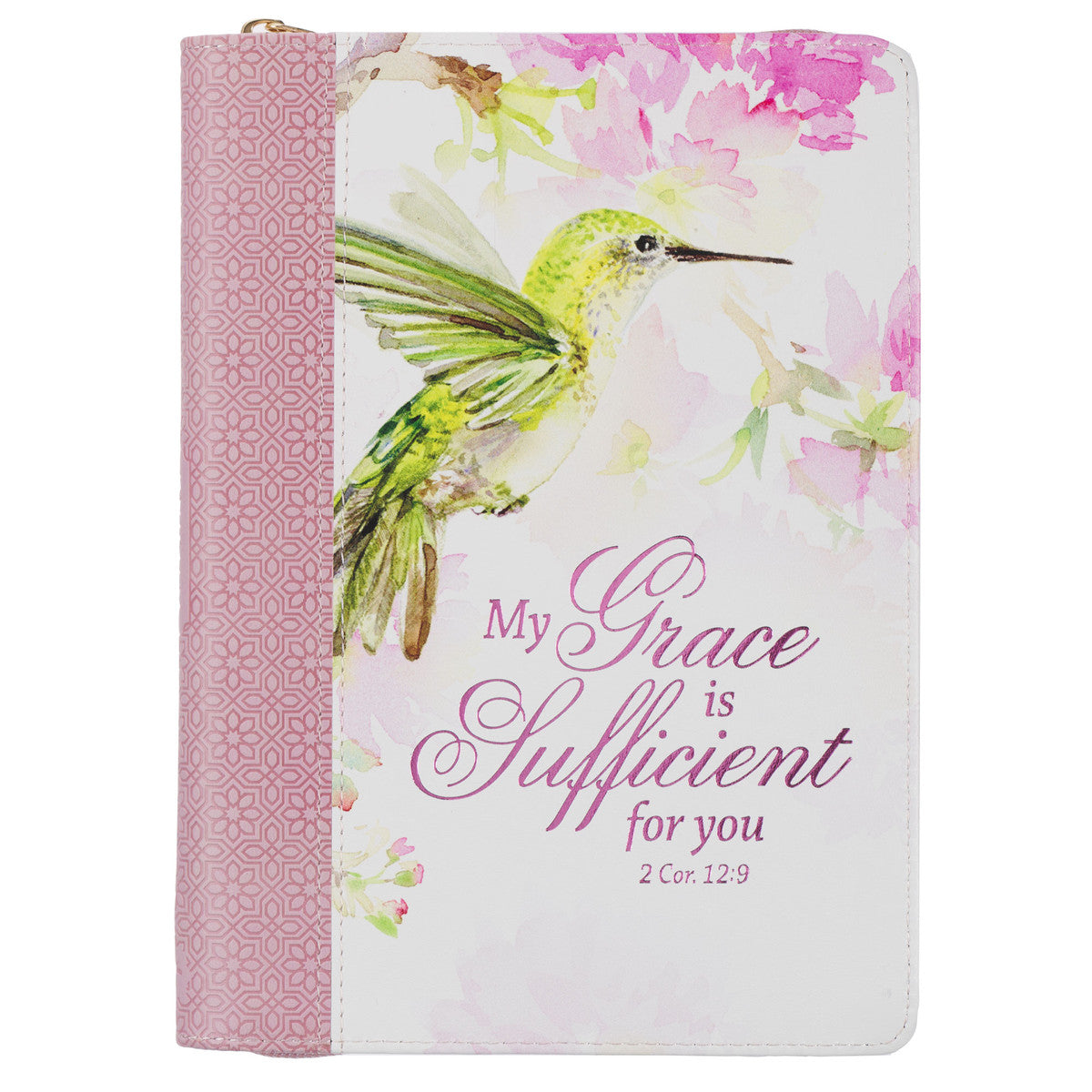 My Grace is Sufficient Hummingbird Pink Classic Journal with Zipper Closure - 2 Corinthians 12:9