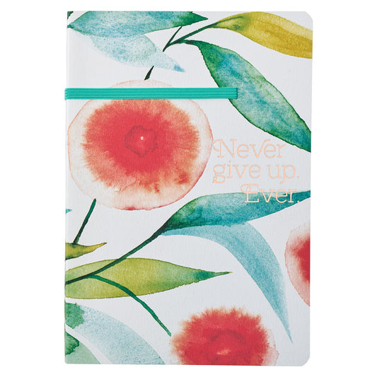 Never Give Up Orange Blossoms Flexcover Journal With Elastic Closure - The Christian Gift Company