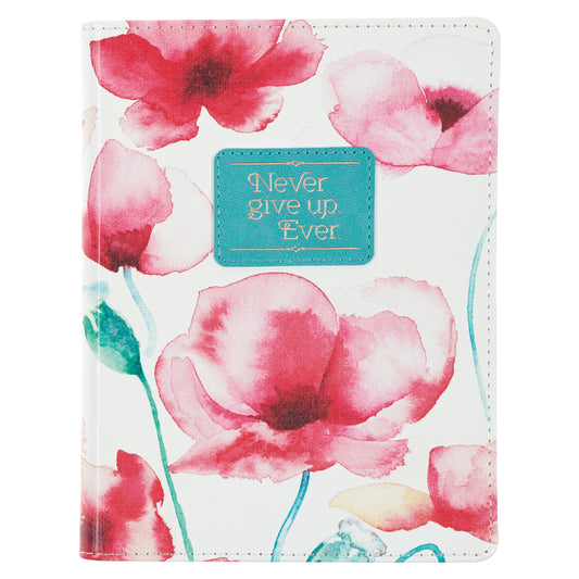 Never Give Up Coral Poppies Handy-size Faux Leather Journal - The Christian Gift Company