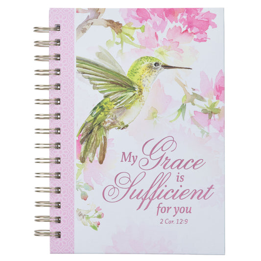 My Grace is Sufficient Chartreuse Hummingbird Large Wirebound Journal - 2 Corinthians 12:9