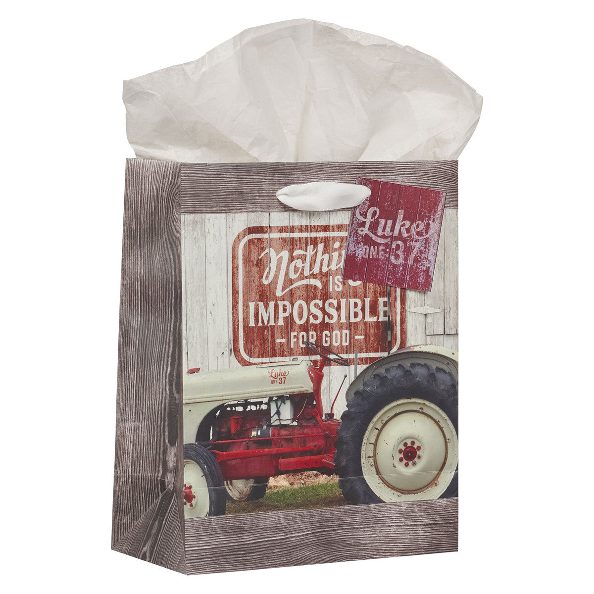 Nothing is Impossible Red Vintage Farm Medium Gift Bag - Luke 1:37