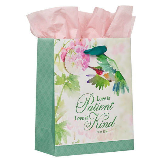 Love is Patient Hummingbird Medium Gift Bag - 1 Corinthians 13:4 - The Christian Gift Company