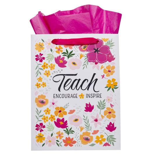 Teach Encourage Inspire Large Portrait Gift Bag - Zephaniah 3:17