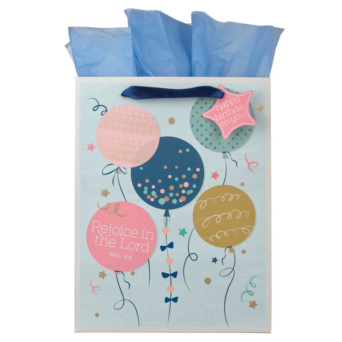 Rejoice Colourful Balloon Medium Gift Bag - Philippians 4:4