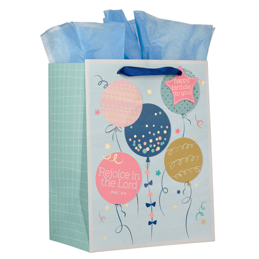Rejoice Colourful Balloon Medium Gift Bag - Philippians 4:4 - The Christian Gift Company