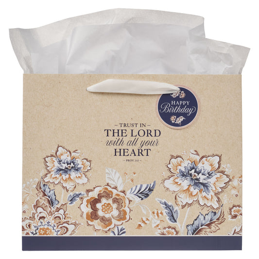 Trust in the Lord Honey-brown and Navy Large Landscape Gift Bag - Proverbs 3:5