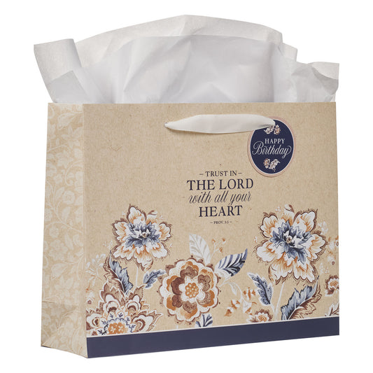 Trust in the Lord Honey-brown and Navy Large Landscape Gift Bag - Proverbs 3:5 - The Christian Gift Company