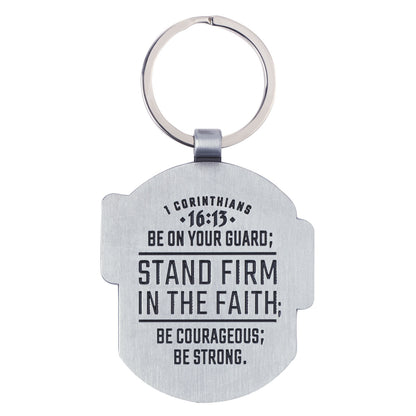 Stand Firm Black Epoxy-filled Metal Keychain - 1 Corinthians 16:13