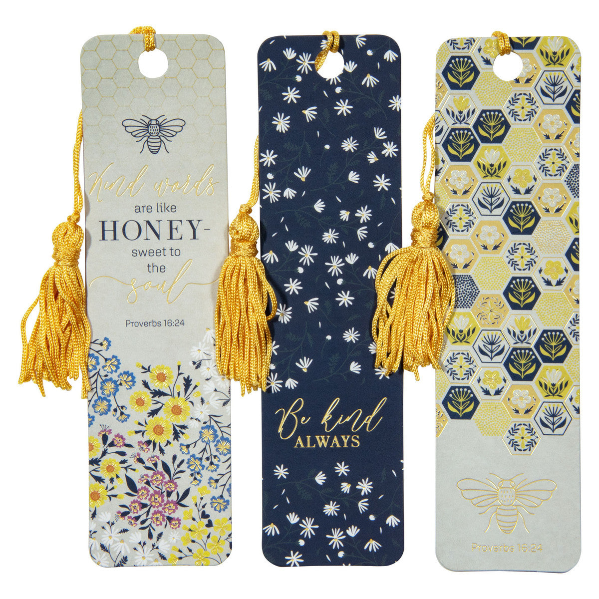 Kind Words are Like Honey Navy and Yellow Bookmark Set - Proverbs 16:24