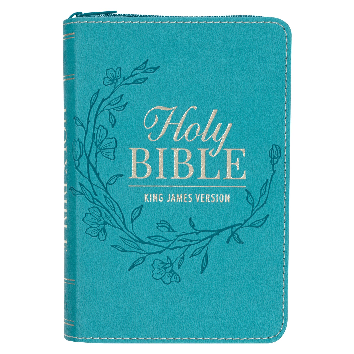 Aqua Faux Leather King James Version Pocket Bible with Zipper Closure