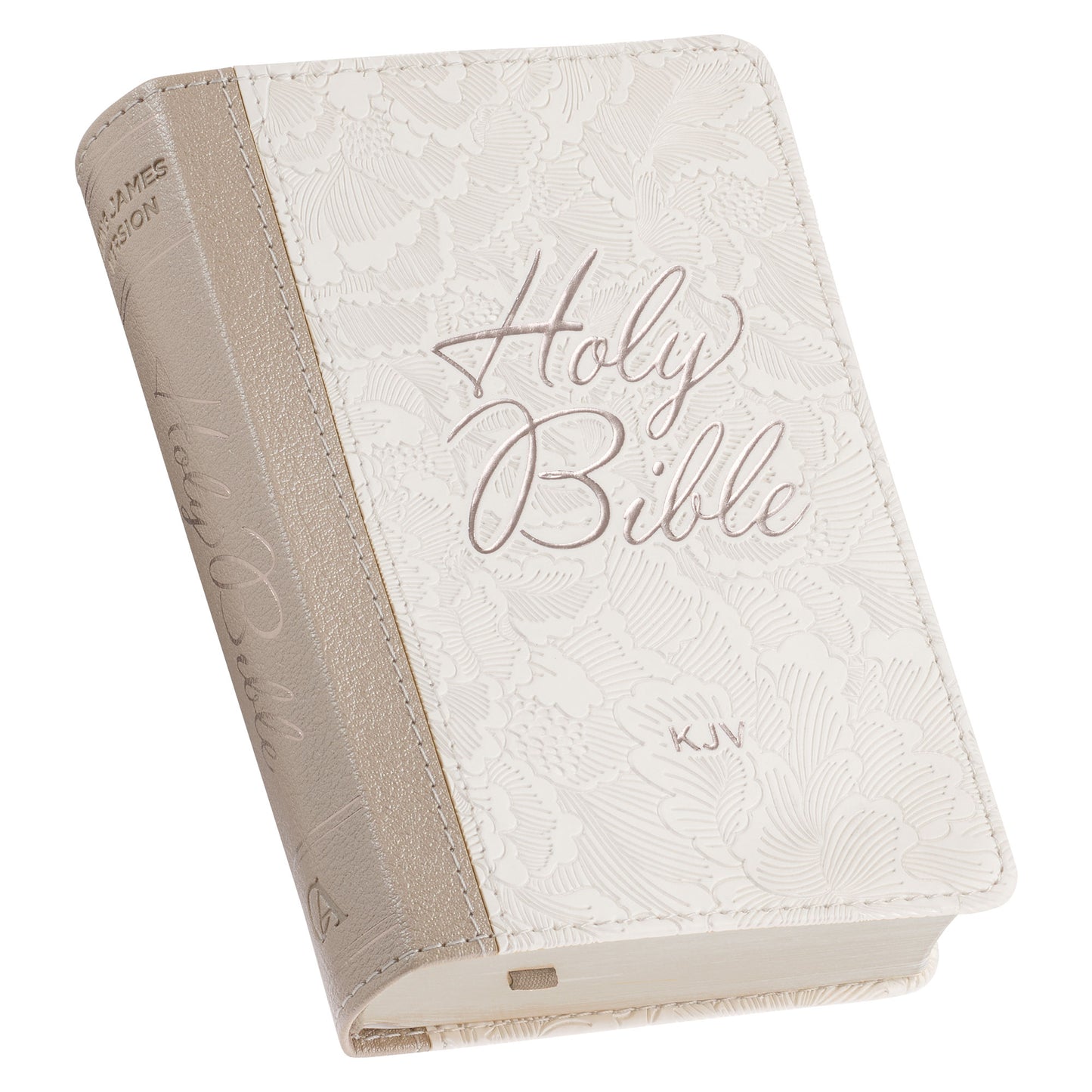 Pearlised White and Taupe Faux Leather King James Version Pocket Bible