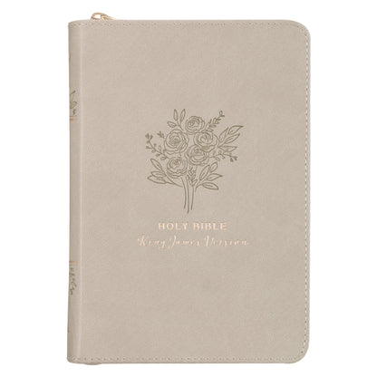 Taupe Bouquet Faux Leather Compact King James Version Bible