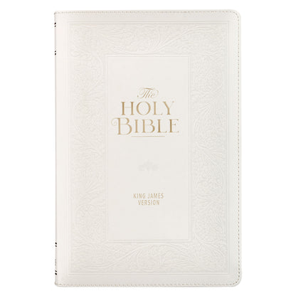 White Floral Faux Leather Giant Print Standard-size King James Version Bible with Thumb Index