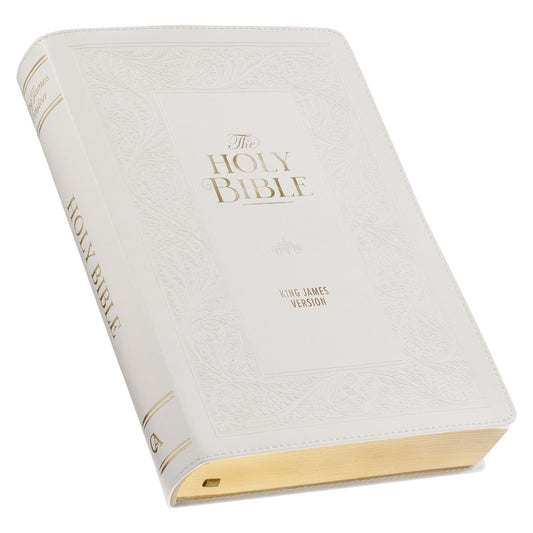 White Floral Faux Leather Giant Print Standard-size King James Version Bible with Thumb Index