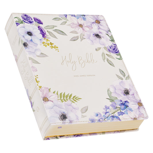 Lavender Floral Faux Leather Giant Print Full-size King James Version Bible with Thumb Index - The Christian Gift Company