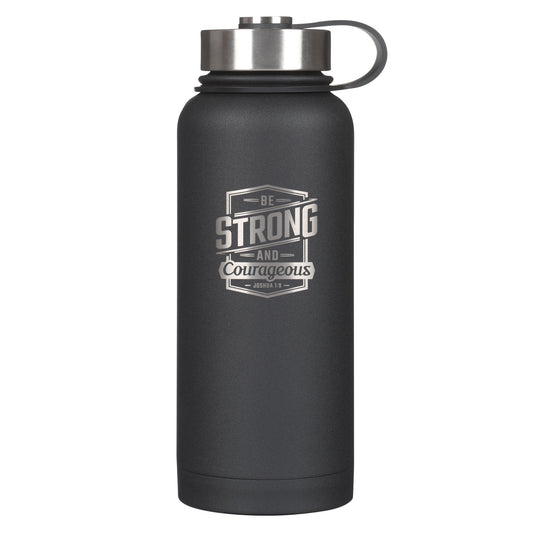 Strong and Courageous Black Stainless Steel Water Bottle - Joshua 1:9