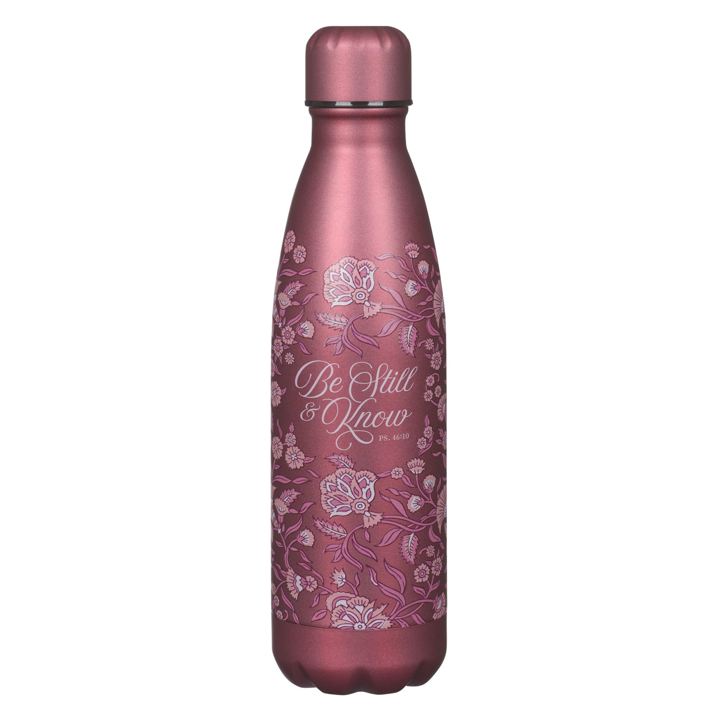 Be Still Metallic Raisin Plum Floral Stainless Steel Water Bottle - Psalm 46:10