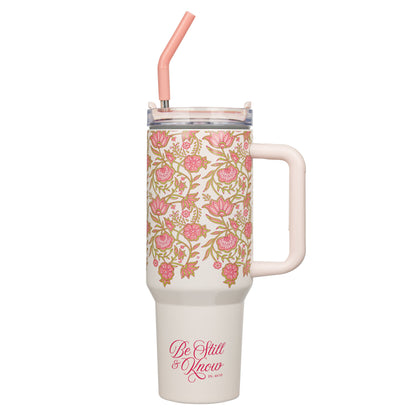 Be Still and Know Pink Spring Floral 40oz Tumbler with Reusable Straw - Psalm 46:10