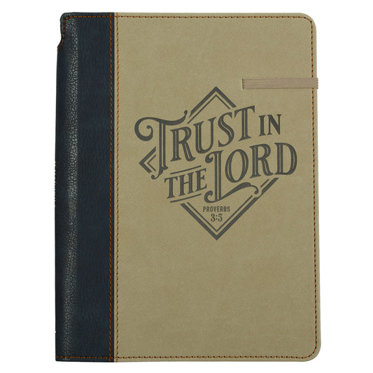 Trust in the Lord Black and Sand Faux Leather Classic Journal with Pen Holder - Proverbs 3:5