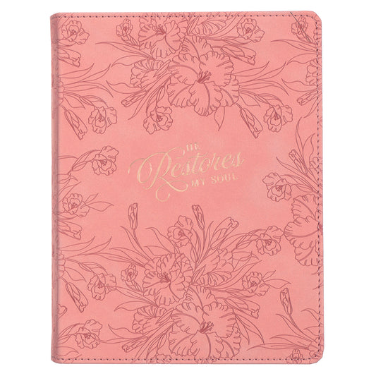 He Restores My Soul Pink Floral Faux Leather Handy-sized Journal - Psalm 23:3