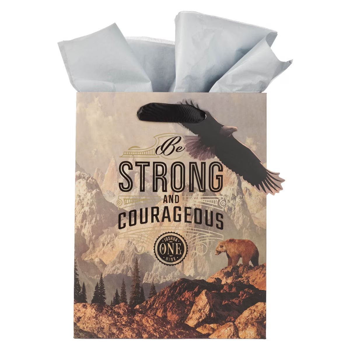Strong and Courageous Mountain View Medium Gift Bag - Joshua 1:9 - The Christian Gift Company